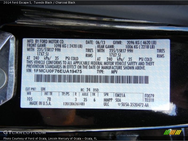 Tuxedo Black / Charcoal Black 2014 Ford Escape S