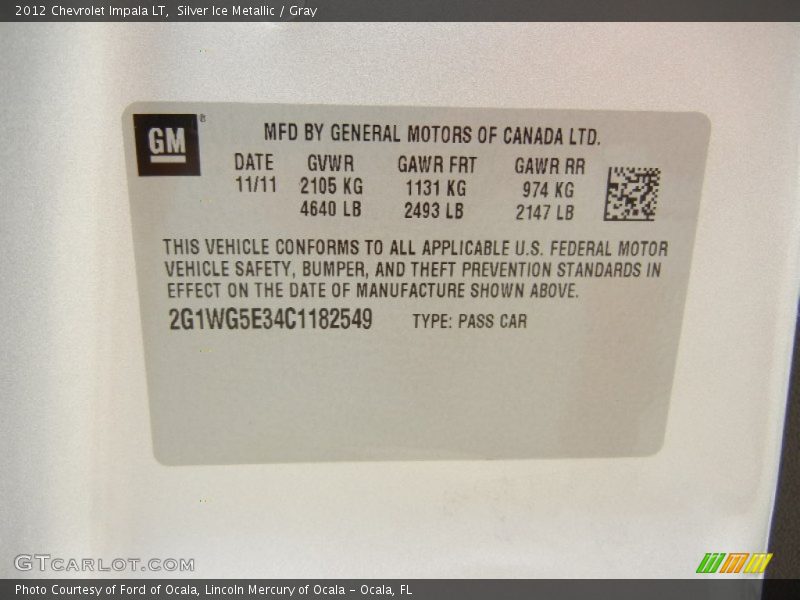 Silver Ice Metallic / Gray 2012 Chevrolet Impala LT