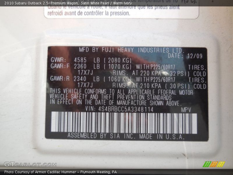 Satin White Pearl / Warm Ivory 2010 Subaru Outback 2.5i Premium Wagon