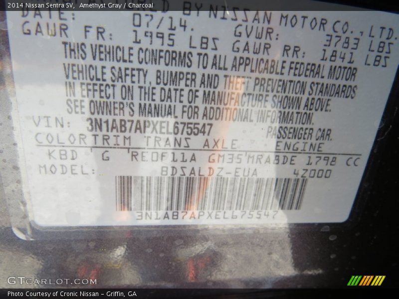 Amethyst Gray / Charcoal 2014 Nissan Sentra SV