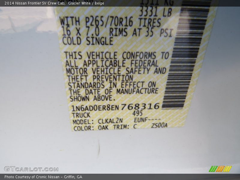 Glacier White / Beige 2014 Nissan Frontier SV Crew Cab