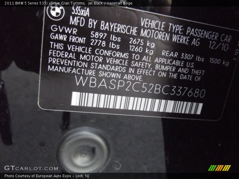 Jet Black / Venetian Beige 2011 BMW 5 Series 535i xDrive Gran Turismo
