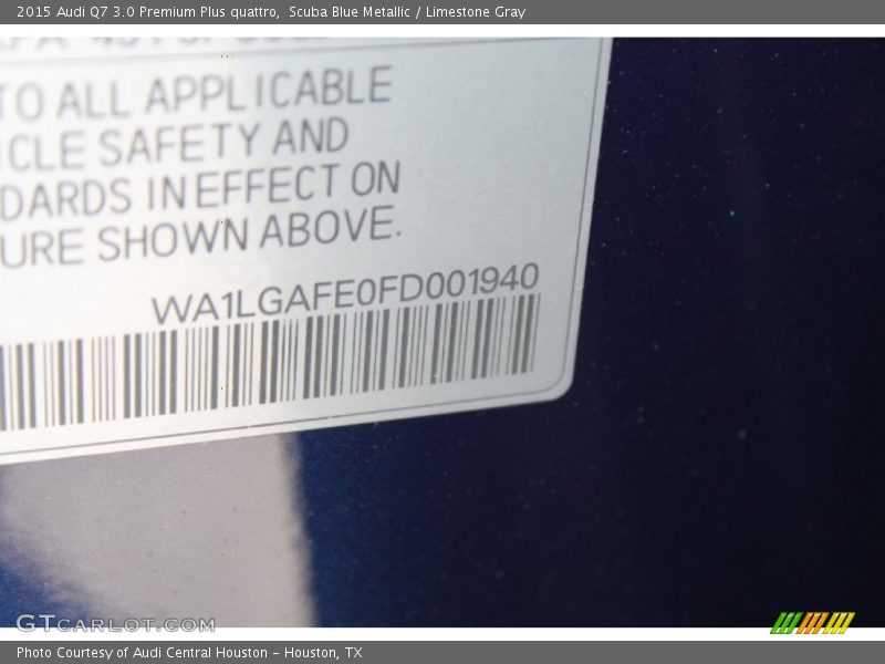 Scuba Blue Metallic / Limestone Gray 2015 Audi Q7 3.0 Premium Plus quattro