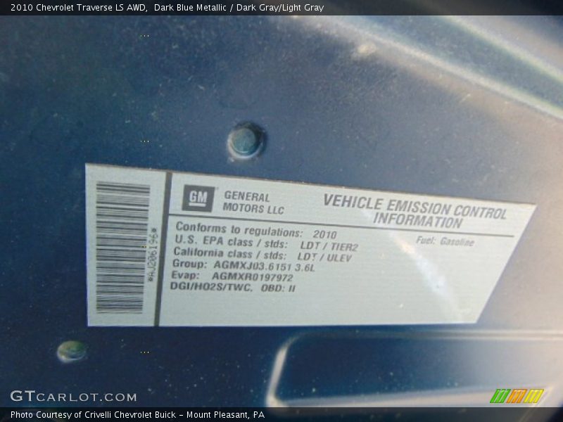Dark Blue Metallic / Dark Gray/Light Gray 2010 Chevrolet Traverse LS AWD
