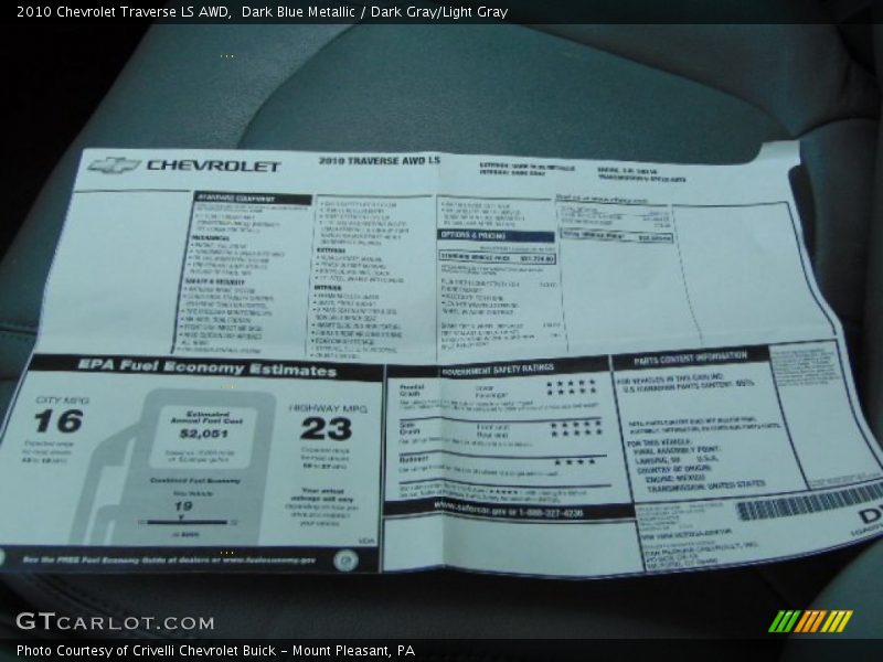Dark Blue Metallic / Dark Gray/Light Gray 2010 Chevrolet Traverse LS AWD