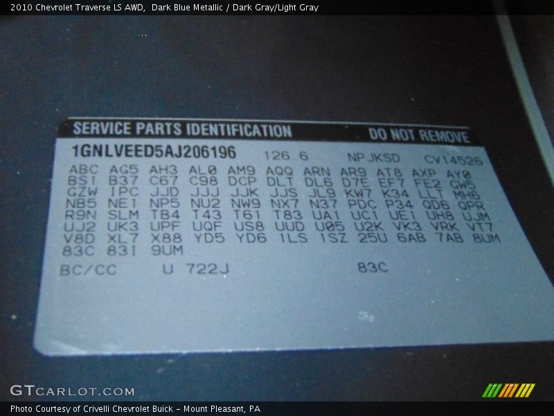 Dark Blue Metallic / Dark Gray/Light Gray 2010 Chevrolet Traverse LS AWD