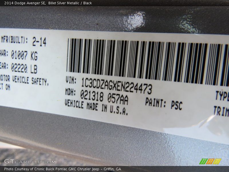 Billet Silver Metallic / Black 2014 Dodge Avenger SE