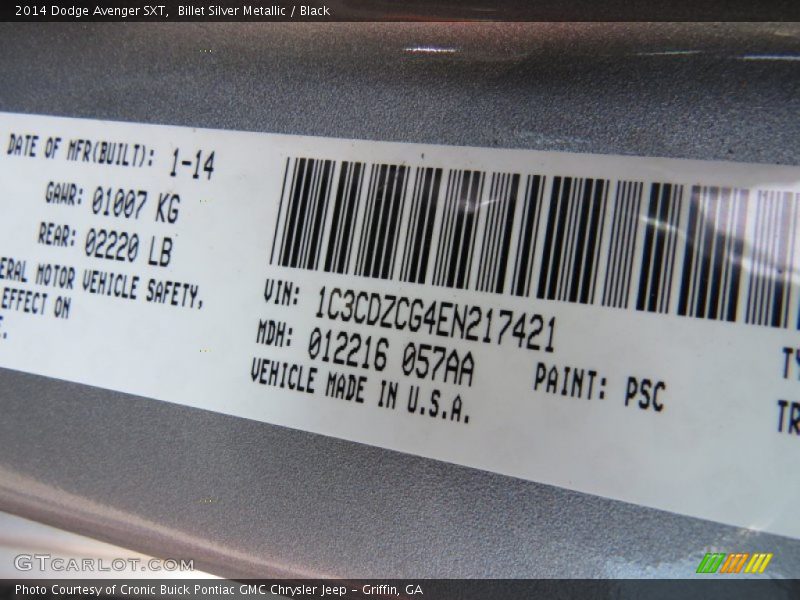 Billet Silver Metallic / Black 2014 Dodge Avenger SXT