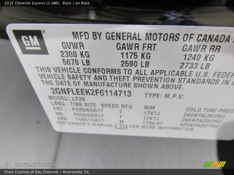 Black / Jet Black 2015 Chevrolet Equinox LS AWD