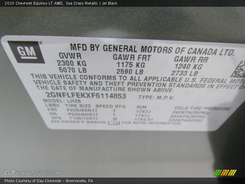 Sea Grass Metallic / Jet Black 2015 Chevrolet Equinox LT AWD