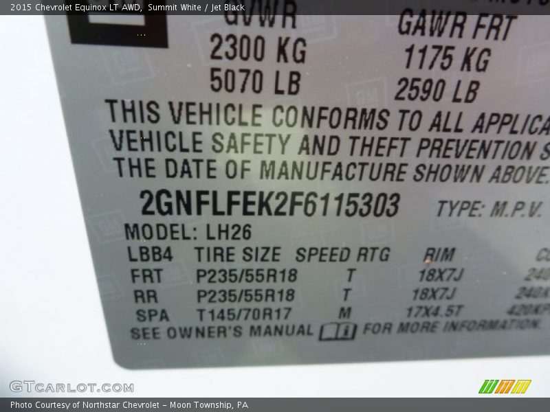 Summit White / Jet Black 2015 Chevrolet Equinox LT AWD