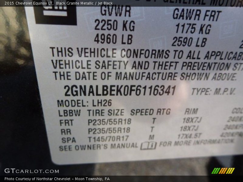 Black Granite Metallic / Jet Black 2015 Chevrolet Equinox LT