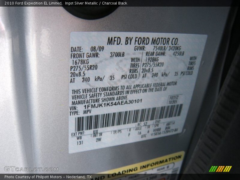 Ingot Silver Metallic / Charcoal Black 2010 Ford Expedition EL Limited