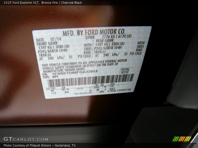 Bronze Fire / Charcoal Black 2015 Ford Explorer XLT