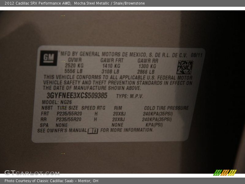 Mocha Steel Metallic / Shale/Brownstone 2012 Cadillac SRX Performance AWD