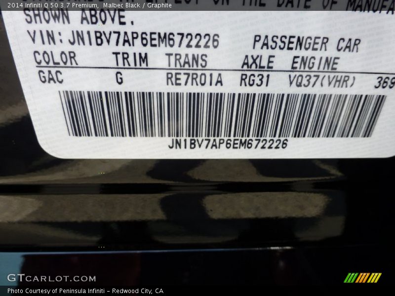 Malbec Black / Graphite 2014 Infiniti Q 50 3.7 Premium