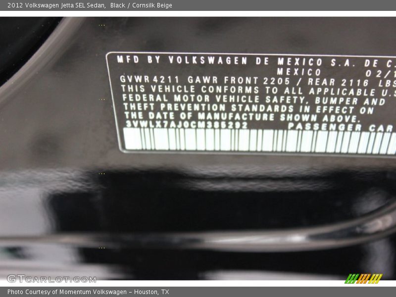 Black / Cornsilk Beige 2012 Volkswagen Jetta SEL Sedan