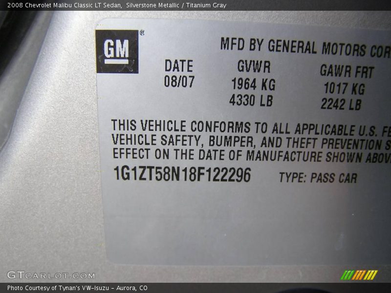Silverstone Metallic / Titanium Gray 2008 Chevrolet Malibu Classic LT Sedan