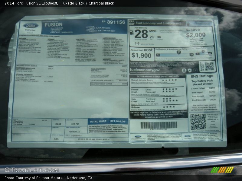 Tuxedo Black / Charcoal Black 2014 Ford Fusion SE EcoBoost