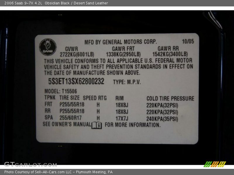 Obsidian Black / Desert Sand Leather 2006 Saab 9-7X 4.2i