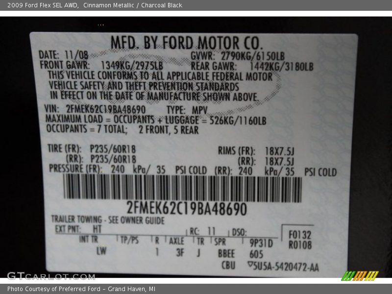 Cinnamon Metallic / Charcoal Black 2009 Ford Flex SEL AWD
