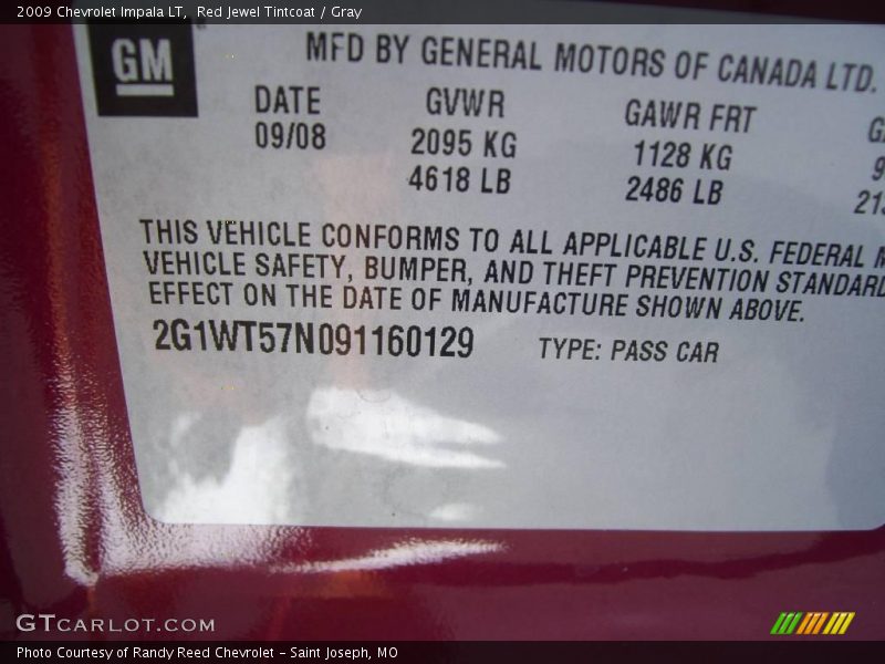 Red Jewel Tintcoat / Gray 2009 Chevrolet Impala LT