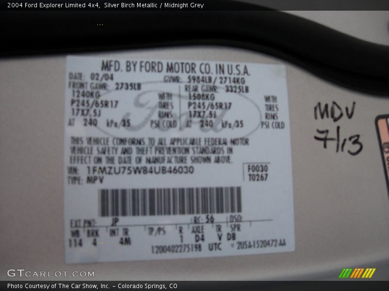 Silver Birch Metallic / Midnight Grey 2004 Ford Explorer Limited 4x4
