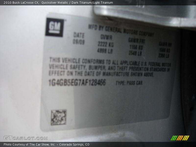 Quicksilver Metallic / Dark Titanium/Light Titanium 2010 Buick LaCrosse CX