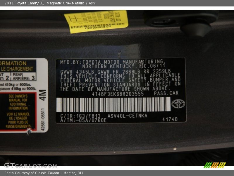 Magnetic Gray Metallic / Ash 2011 Toyota Camry LE