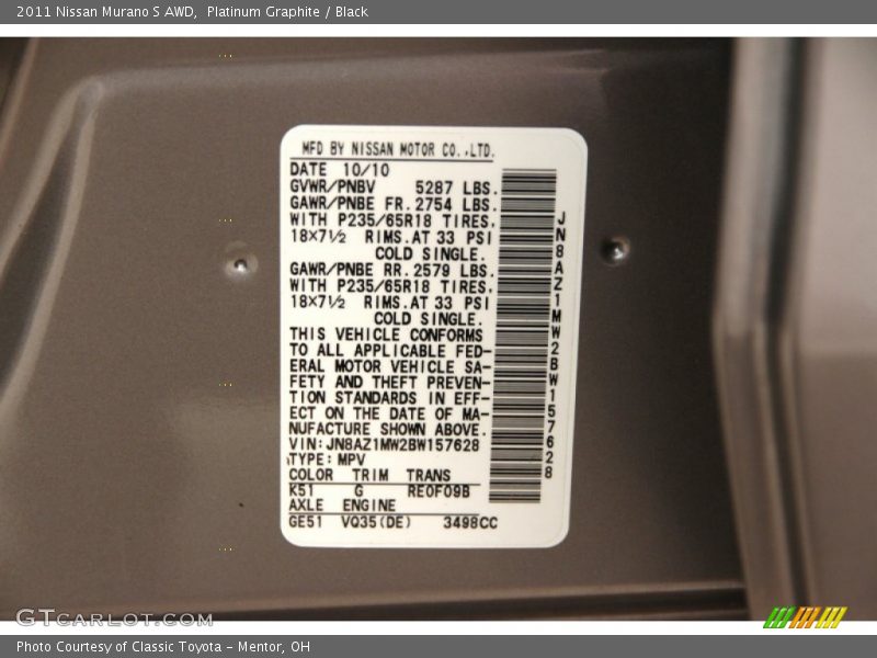 Platinum Graphite / Black 2011 Nissan Murano S AWD