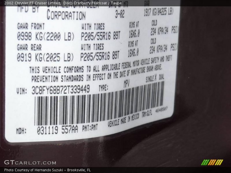 Deep Cranberry Pearlcoat / Taupe 2002 Chrysler PT Cruiser Limited