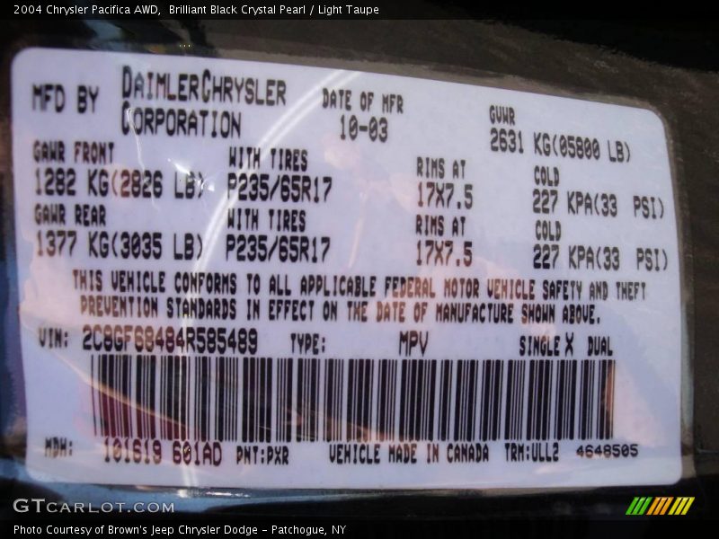 Brilliant Black Crystal Pearl / Light Taupe 2004 Chrysler Pacifica AWD
