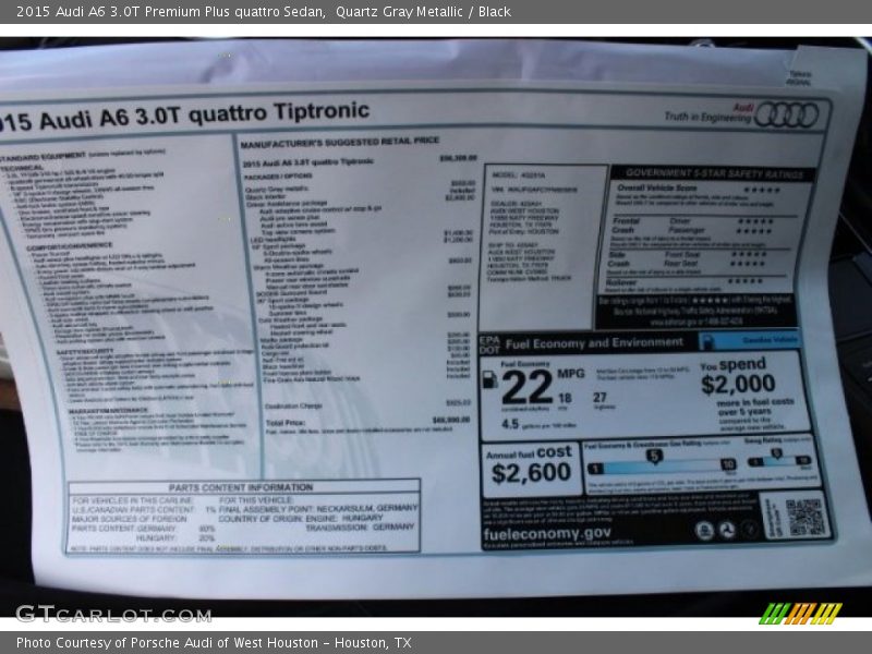  2015 A6 3.0T Premium Plus quattro Sedan Window Sticker