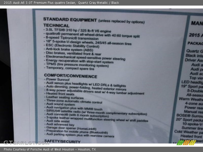 Quartz Gray Metallic / Black 2015 Audi A6 3.0T Premium Plus quattro Sedan