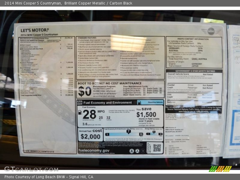  2014 Cooper S Countryman Window Sticker