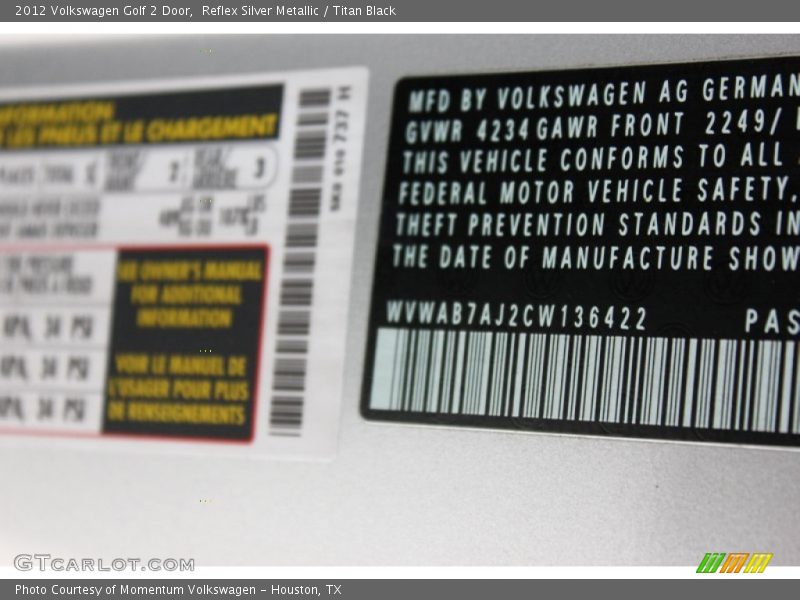 Reflex Silver Metallic / Titan Black 2012 Volkswagen Golf 2 Door