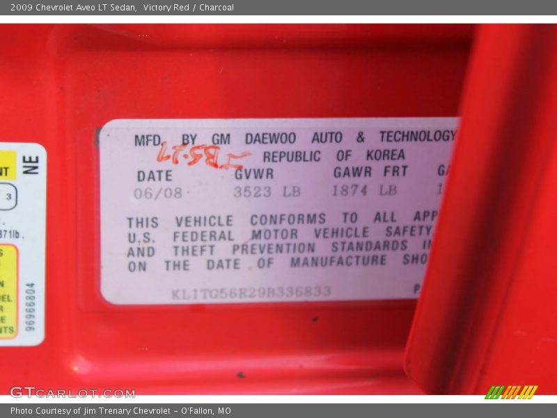 Victory Red / Charcoal 2009 Chevrolet Aveo LT Sedan