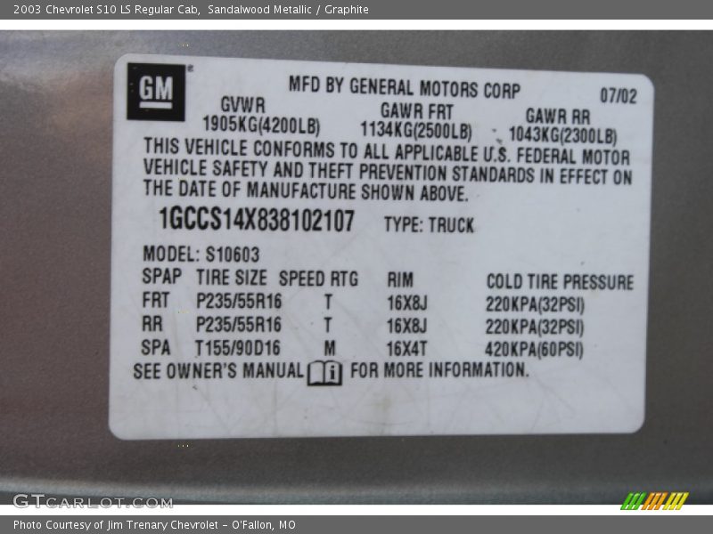 Sandalwood Metallic / Graphite 2003 Chevrolet S10 LS Regular Cab