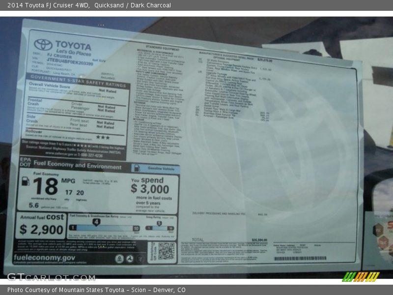 Quicksand / Dark Charcoal 2014 Toyota FJ Cruiser 4WD