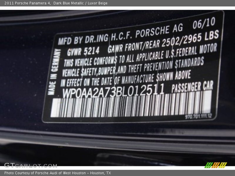 Dark Blue Metallic / Luxor Beige 2011 Porsche Panamera 4