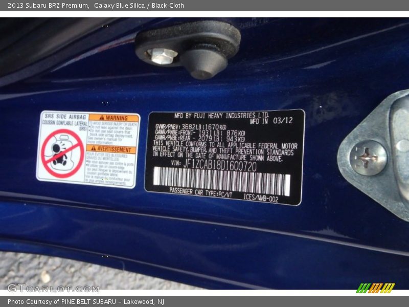 Galaxy Blue Silica / Black Cloth 2013 Subaru BRZ Premium