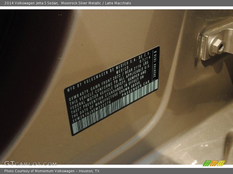 Moonrock Silver Metallic / Latte Macchiato 2014 Volkswagen Jetta S Sedan