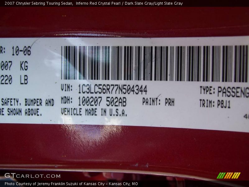 Inferno Red Crystal Pearl / Dark Slate Gray/Light Slate Gray 2007 Chrysler Sebring Touring Sedan