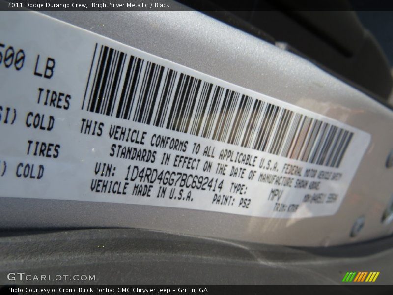 Bright Silver Metallic / Black 2011 Dodge Durango Crew