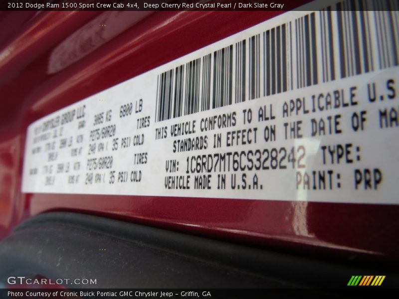 Deep Cherry Red Crystal Pearl / Dark Slate Gray 2012 Dodge Ram 1500 Sport Crew Cab 4x4