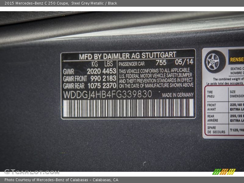 2015 C 250 Coupe Steel Grey Metallic Color Code 755