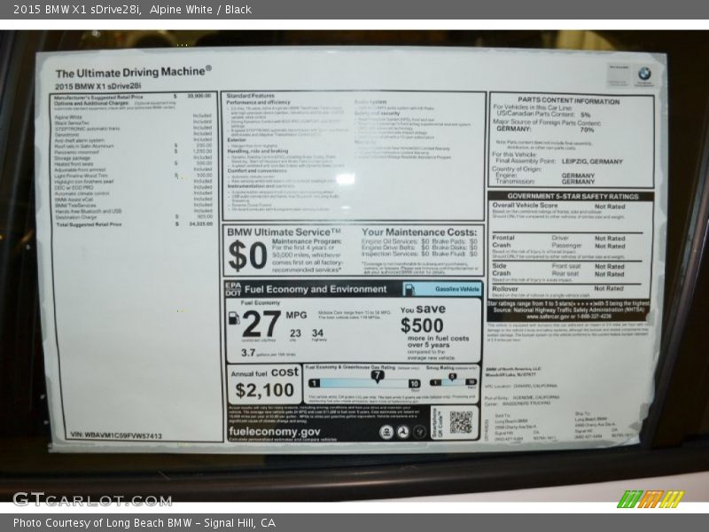 Alpine White / Black 2015 BMW X1 sDrive28i
