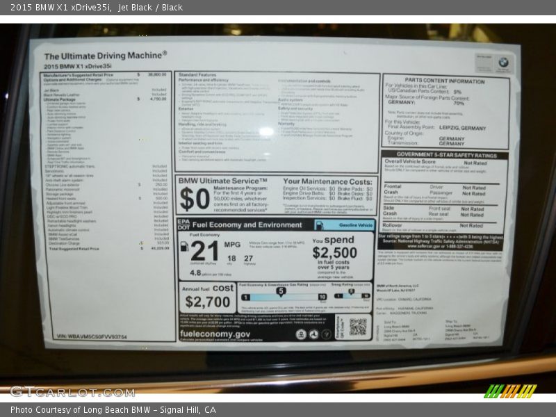  2015 X1 xDrive35i Window Sticker