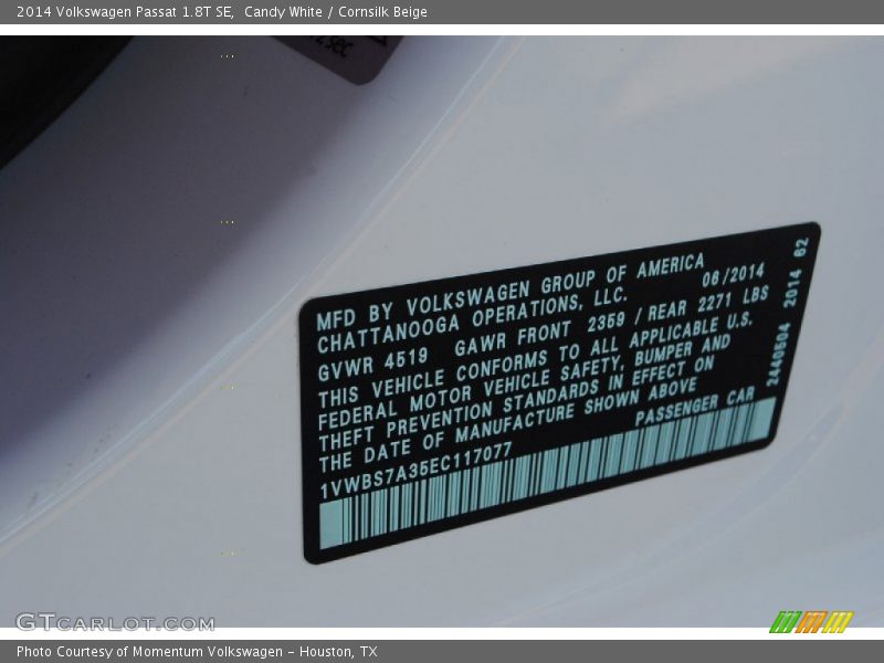 Candy White / Cornsilk Beige 2014 Volkswagen Passat 1.8T SE