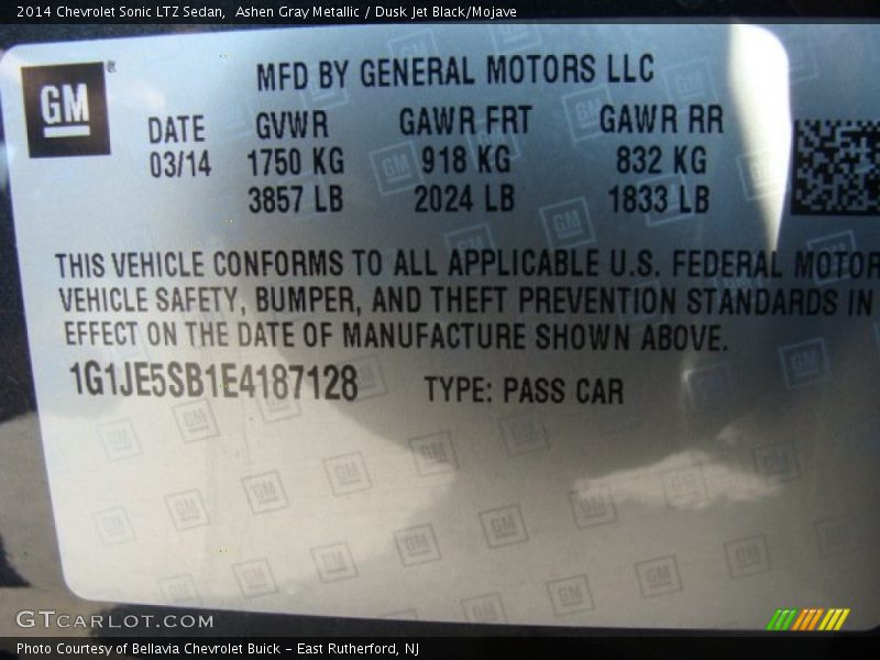 Ashen Gray Metallic / Dusk Jet Black/Mojave 2014 Chevrolet Sonic LTZ Sedan